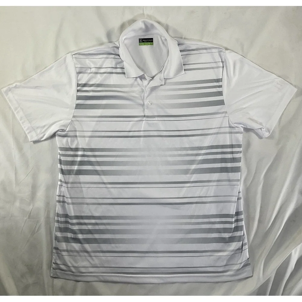 PGA Tour Pro series Men's White and Gray Striped Golf Polo Shirt Size XXL 222